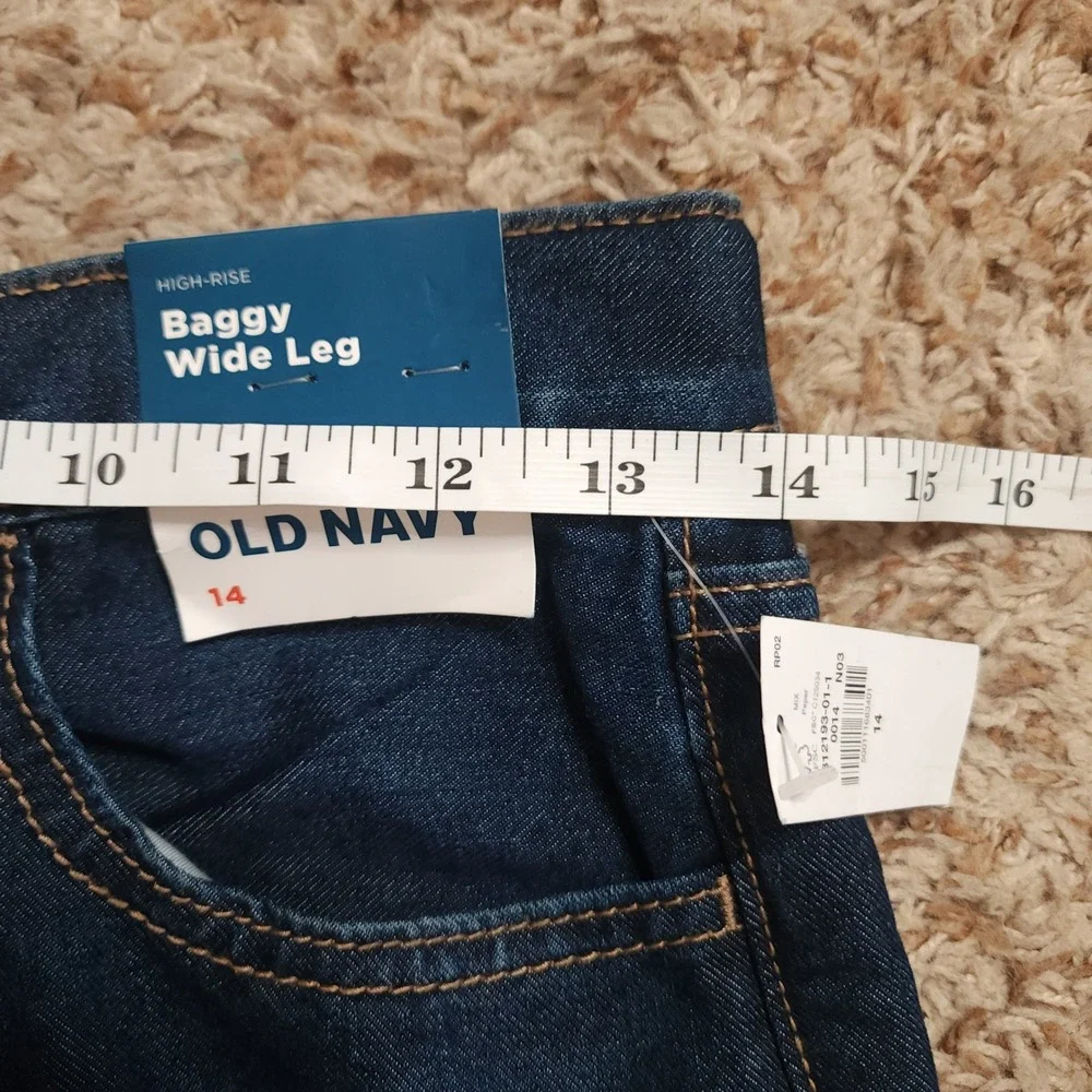 Old Navy Jeans Kids 14 Dark Blue High-Rise Baggy Wide Leg Built-In Tough NWT